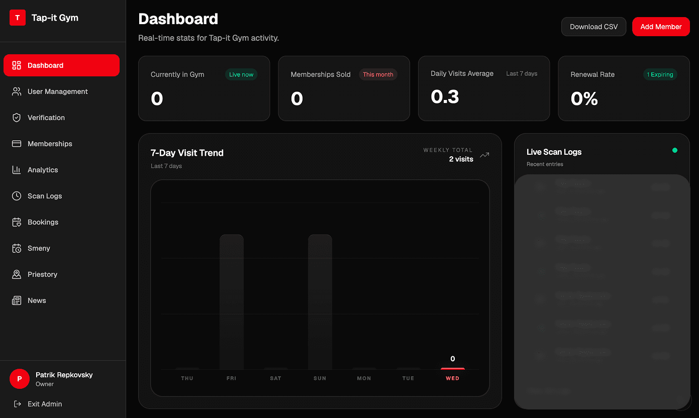 Tap-it Dashboard page