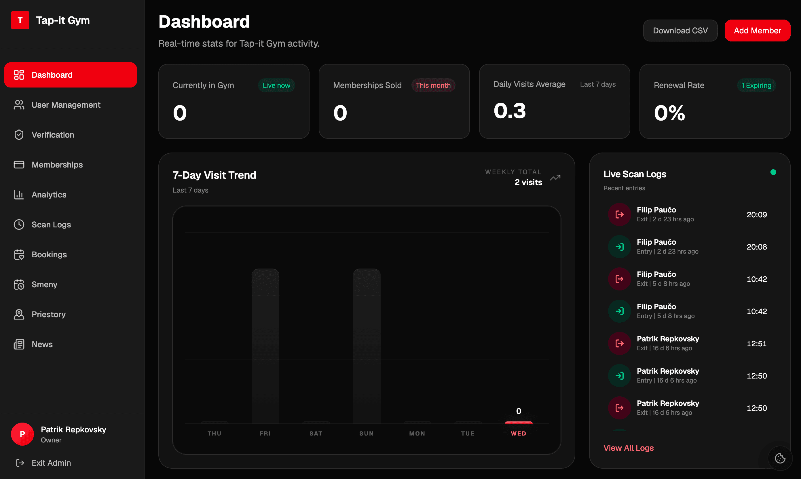 Tap-it Dashboard page