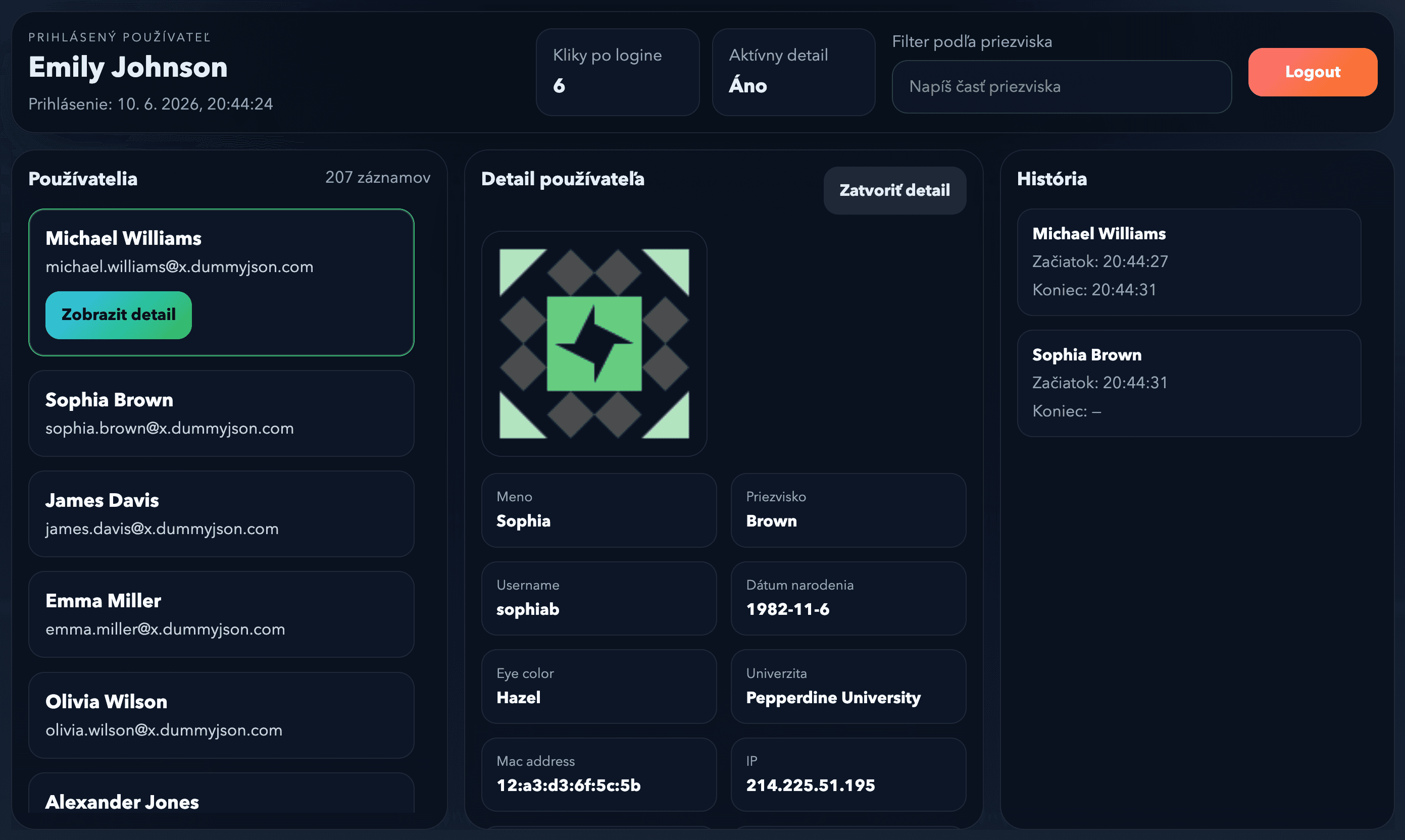 Angular user browser Directory screen