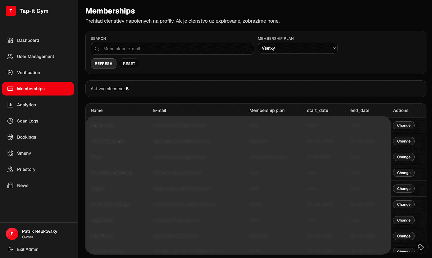 Tap-it Memberships page