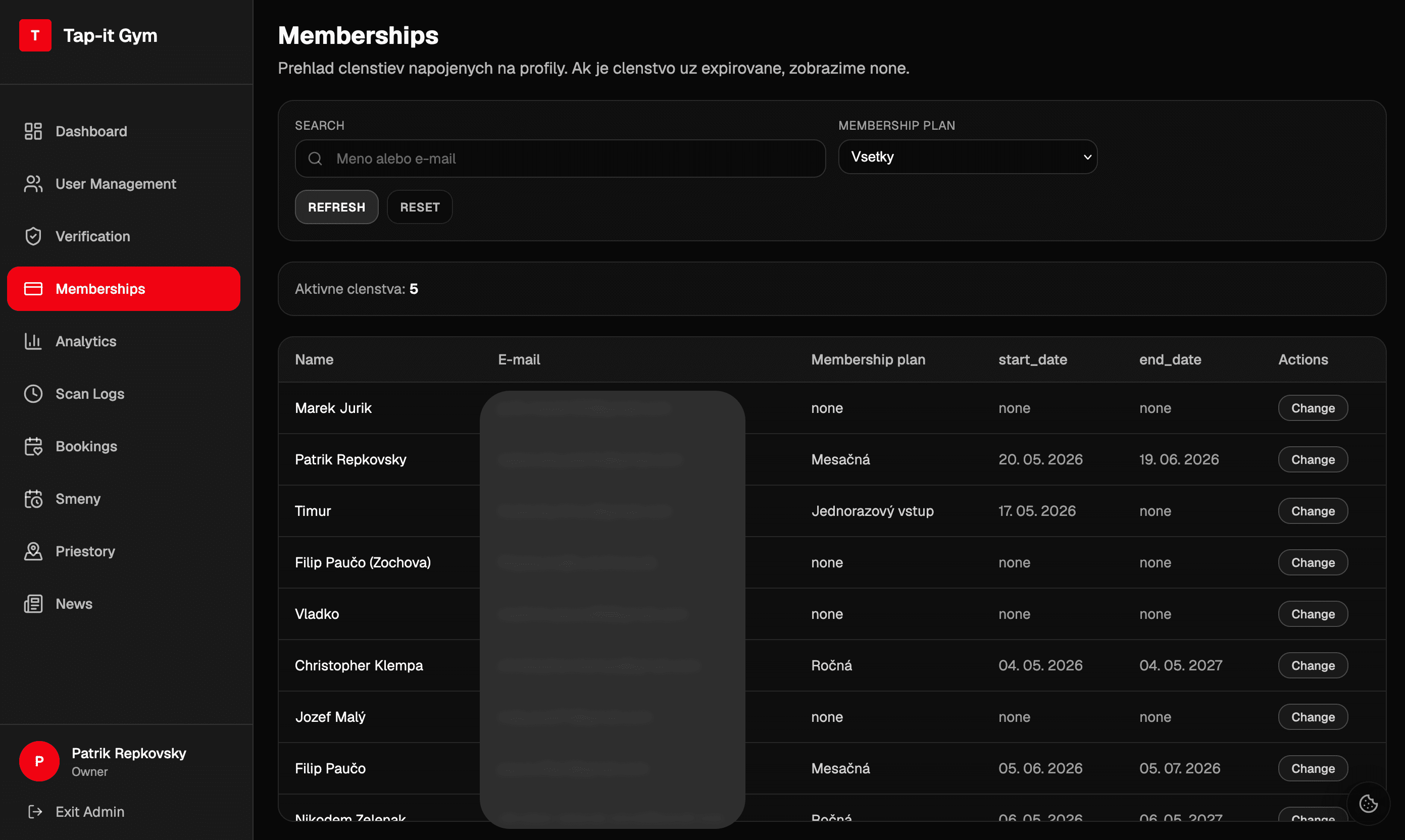 Tap-it Memberships page