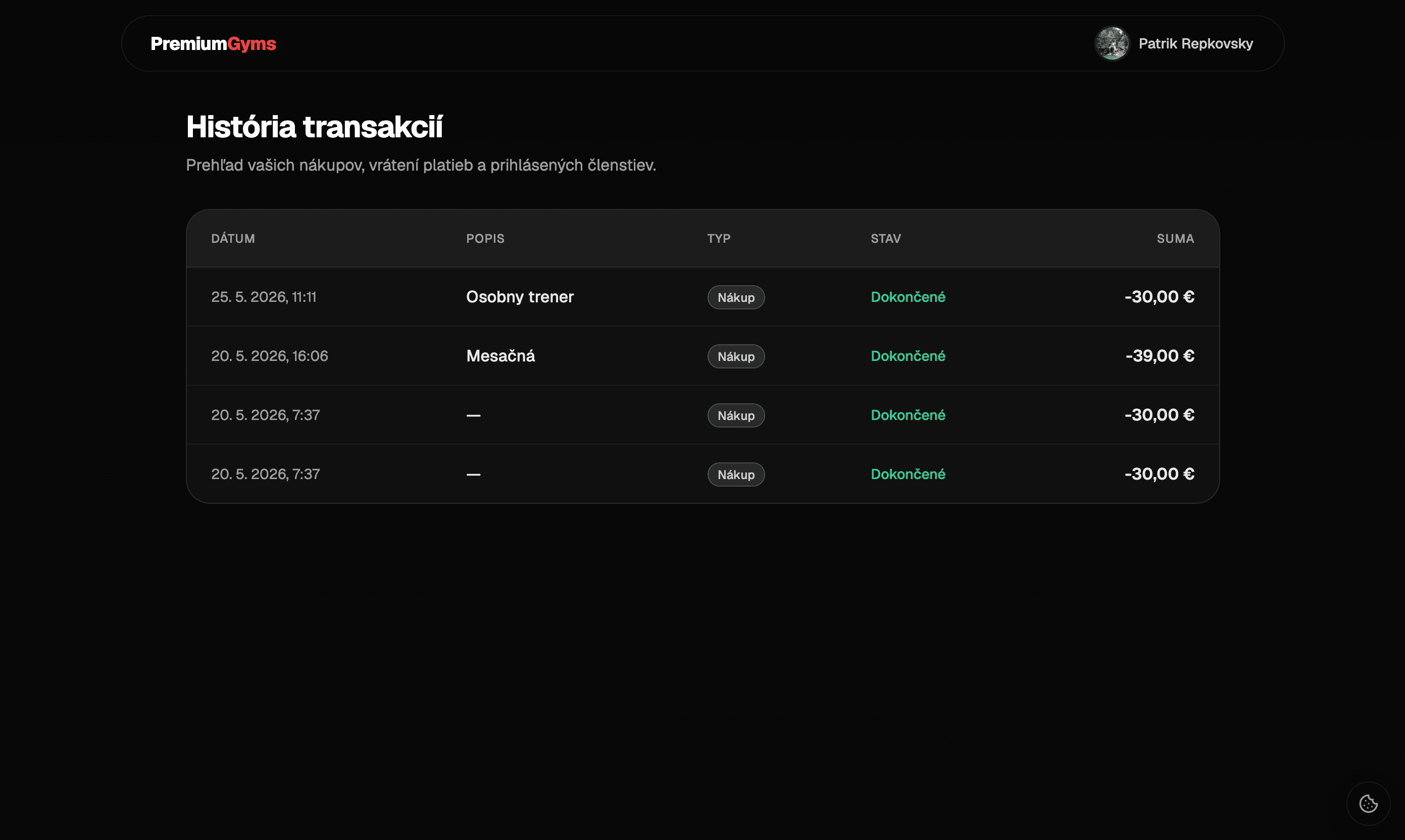 Tap-it Transactions page
