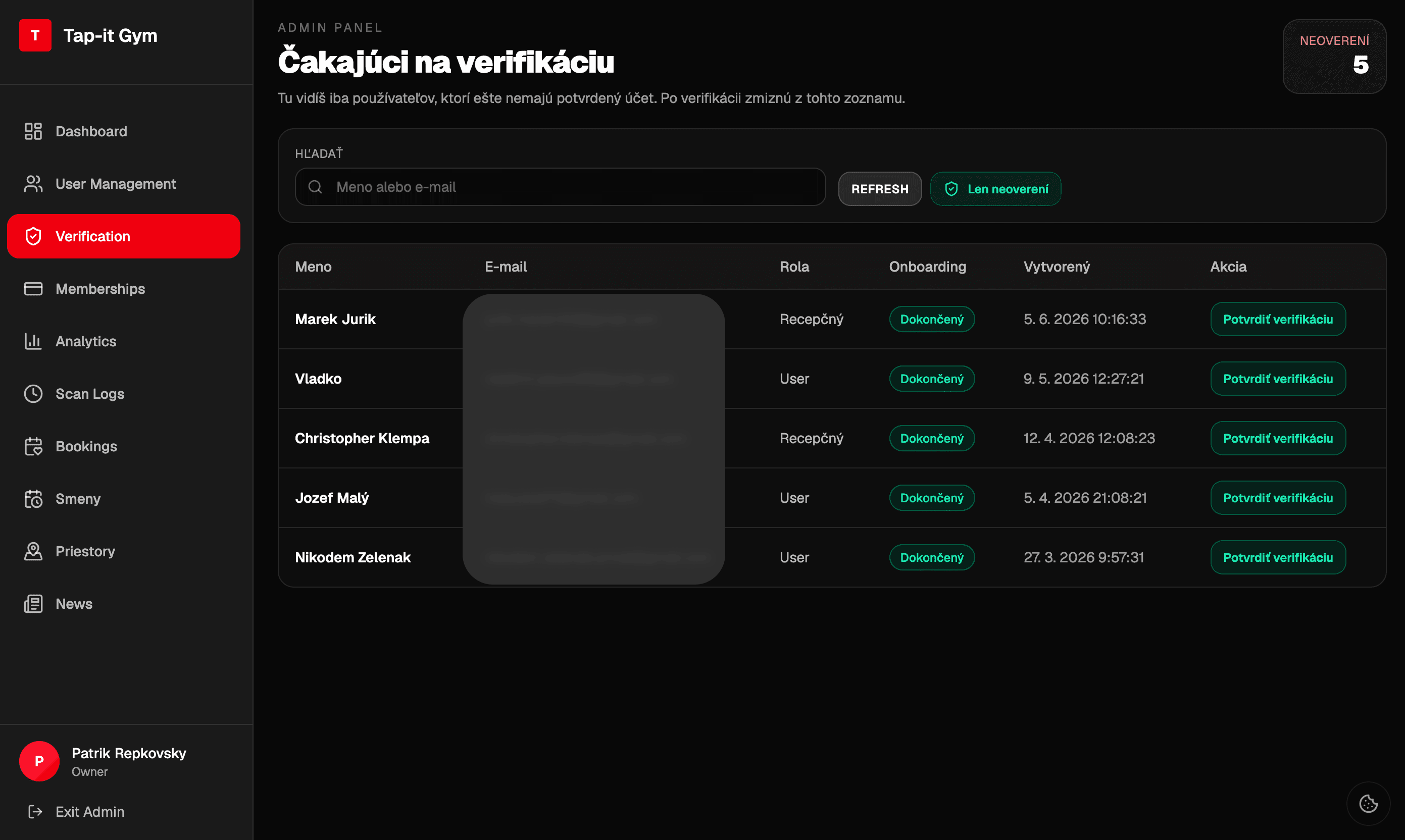 Tap-it Verification page