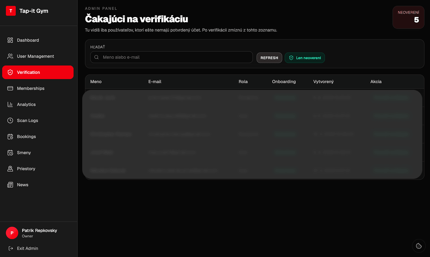 Tap-it Verification page